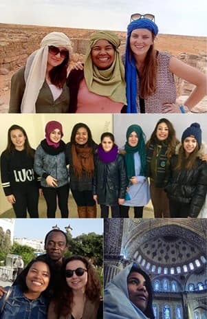 A collage of Debbie's travel and teaching experience abroad